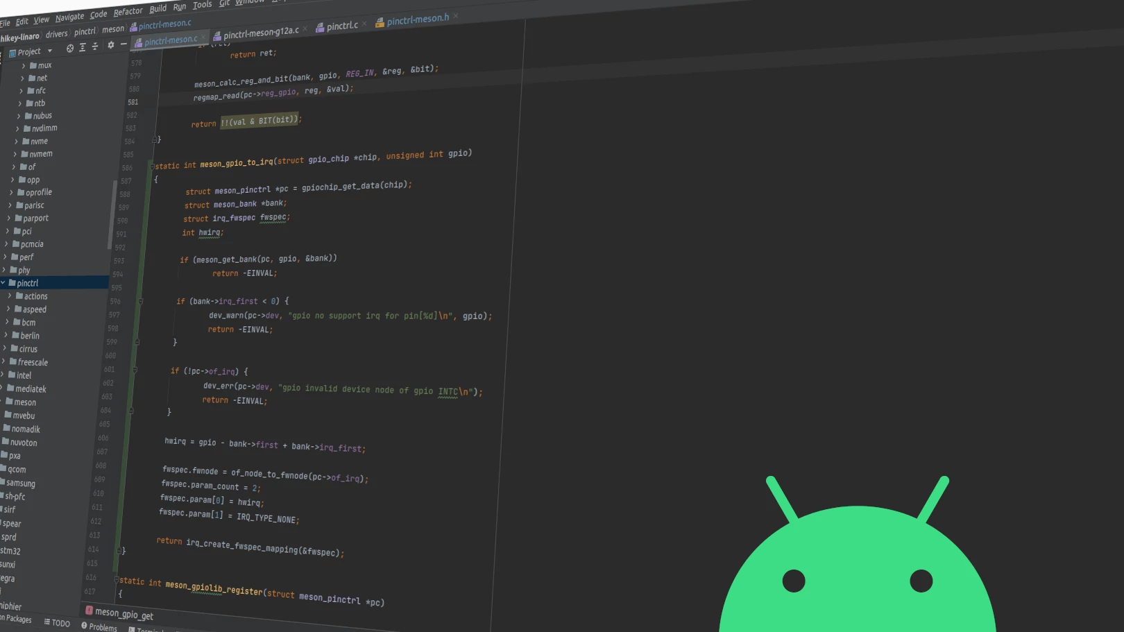 Hero image for the 'GPIO interrupts on the VIM3' article showing some code in an editor